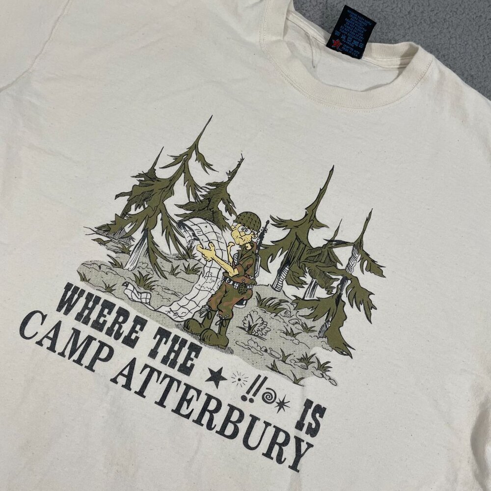 Vintage Camp Atterbury Shirt XL White Short Sleeve Military Graphic‎ Tee